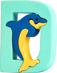 Lettera in legno D con delfino – puzzle educativo a incastro