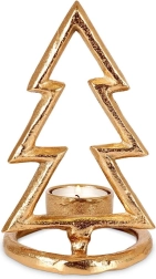 Zlat svečnik iz aluminija v obliki božičnega drevesca 16 cm