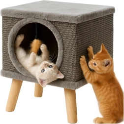 PURLOV cat house on legs with bed and sisal