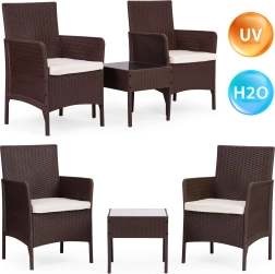 MultiGarden ensemble de jardin : 2 fauteuils avec une table en verre trempé, marron