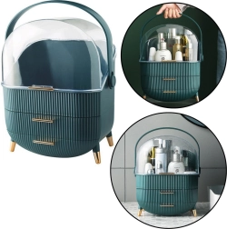 Organizer na kosmetiku s průhledným víkem a dvěma zásuvkami zelený