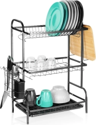 Metal dish drainer, black, three-tier 54.5 × 24.5 × 60 cm