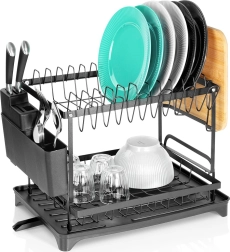 Metalna crna dvoslojna ocjeđivaljka za posuđe 42 × 29 × 36,5 cm