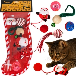 Purlov Cat Toy Set, Christmas set of 6 with balls, springs and pompoms
