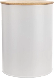 Barattolo da cucina per alimenti in metallo bianco con coperchio in bambù 2,3 l