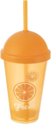 Plastični lonček z zamaškom in slamico 450 ml