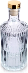 Glass bottle with cork 250 ml, ribbed, with gold cap