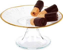 Stakleni stalak za tortu sa zlatnim rubom 15,5 cm