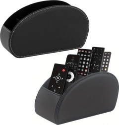 Remote Control Organizer with 5 Compartments, Black Eco-Leather
