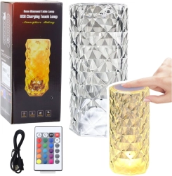 Lampe de table LED en cristal, 16 couleurs, tactile avec télécommande