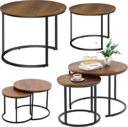 Komplet okroglih klubskih miz 2v1 iz naravnega lesa