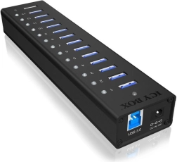 Icy Box aktiv USB 3.0-hub i aluminium, 13 porte + opladningsport