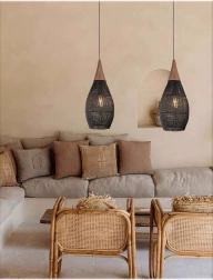 Suspension en rotin 25 cm – noire