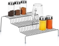 Mensola da cucina in metallo grigia, 3 livelli, 28 × 26 × 11 cm