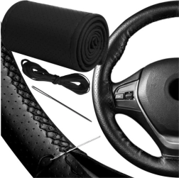 Černý perforovaný potah na volant z eko kůže