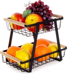 Two-tier metal fruit and vegetable basket, black