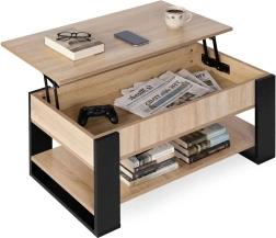 Stolik kawowy z podnoszonym blatem 90 cm, schowkiem i półką, dąb sonoma, ModernHome