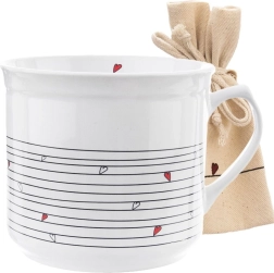 Mug blanc en céramique avec petits cœurs 650 ml et sachet en coton