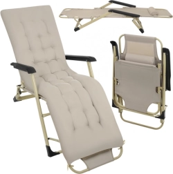 Folding garden and beach sun lounger Trizand with cushion and headrest, beige
