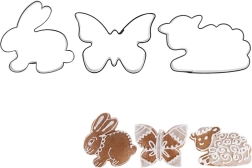 Komplet nerjavnih modelčkov za piškote zajček, metulj in ovčka – 3 kosi