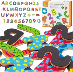 VIGA lettere e numeri magnetici colorati – set in legno da 77 pezzi