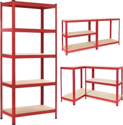 Metal garage shelving unit 180 × 90 × 40 cm, red, load capacity 875 kg