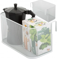 Metal hanging basket made of wire mesh for rail and door – white organizer