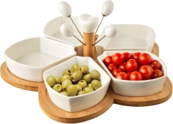 Coupelles en porcelaine pour apéritifs avec plateau en bambou Orion Whiteline