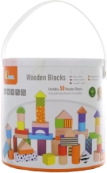 Wooden building blocks in a bucket – 50 pieces