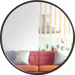 Kulaté nástěnné zrcadlo s černým dřevěným rámem 50 cm