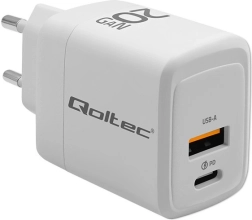 White Charger 20W GaN with USB-C PD and USB QC 3.0