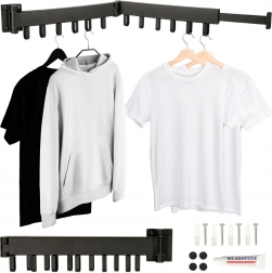 Stendibiancheria pieghevole da parete telescopico, 12 ganci, 90 cm – nero