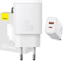 Baseus 20W Fast Wall Charger with USB‑C and USB (Black)
