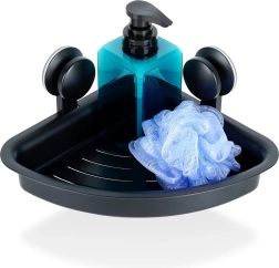 Étagère d’angle de douche avec ventouses, noire 28 × 22 × 12 cm