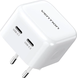 Vention USB-C GaN Wall Charger 2× USB‑C 35 W, White