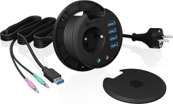 Stolní hub ICY BOX 80 mm s 4× USB 3.0, audio a zásuvkou 230 V