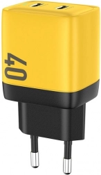 Caricatore da rete 2x USB-C Super Fast Charger GaN 40W giallo