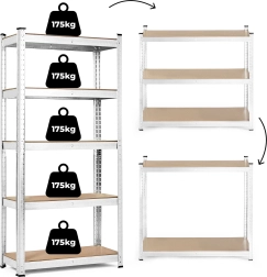 Lagerregal 180x90x40 cm aus verzinktem Stahl, 5 Böden, Tragfähigkeit 875 kg ModernHome