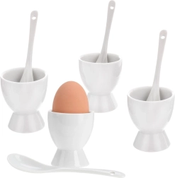 Porcelain egg cups with spoons, white, set of 4