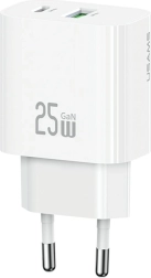 USAMS 25 W Wall Charger with USB‑C and USB‑A, fast charging, white