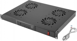 Pannello di ventilazione orizzontale 1U con LCD e termostato per rack 19", 4 ventole, 230 V, nero