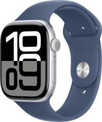 Apple Watch Series 10 GPS + Cellular 46 mm strieborný hliník s denimovým športovým remienkom M/L