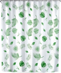 Vodoodolný sprchový záves s háčikmi 180 × 180 cm, zelené listy