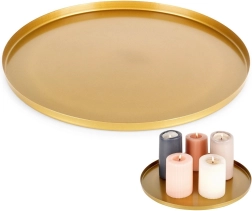 Plateau en métal doré pour bougies et décorations 30 cm