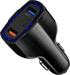 Autonabíječka QC 3.0 s USB‑C a 2× USB, 3.1 A, černá