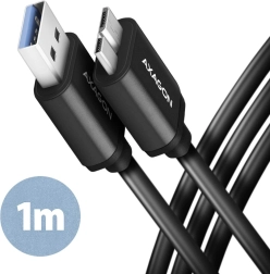 Kabel AXAGON Micro-B USB na USB-A 3.2 Gen 1, 1m, 3A, ALU, PVC, črn