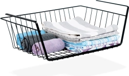 Závěsný košík pod polici, kovový, černý 40,5 × 26,5 × 14,5 cm