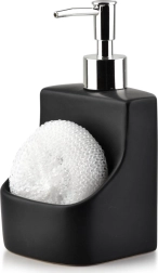 Distributeur de liquide vaisselle en céramique avec porte-éponge, noir, 400 ml