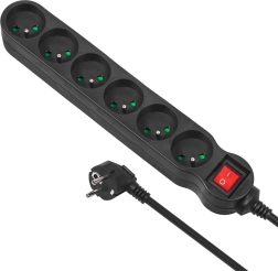 Surge-protected power strip, 6 outlets with switch, 1.5 m