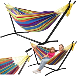 Farebná dvojmiestna hojdacia sieť so stojanom 200 × 120 cm